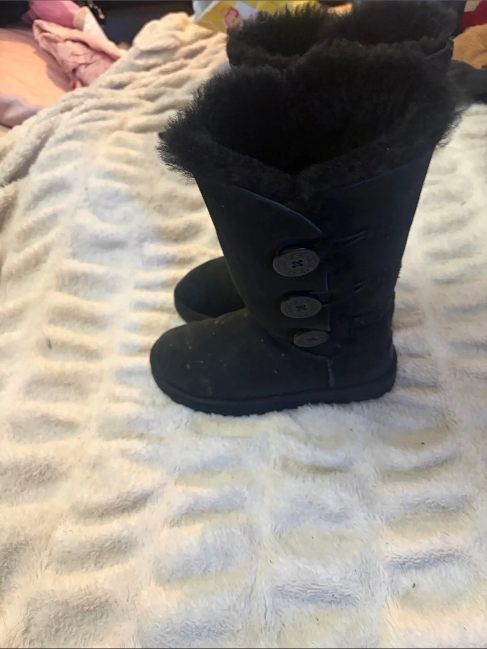 UGG Black Tall Suede-Look Winter Boot with Faux Shearling